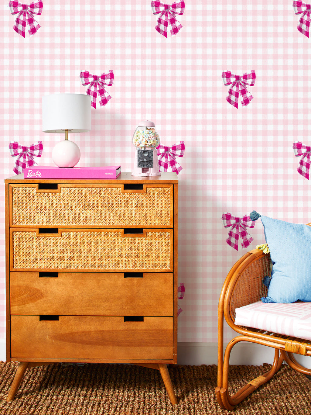 Barbie Pink Picnic Gingham Wall Tapestry by Olivia Bloom